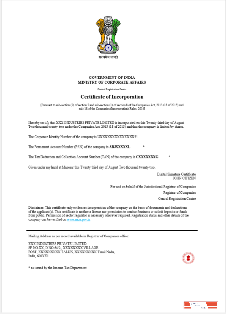 India certificate of incorporation registration